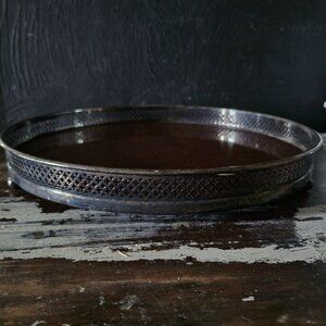 Vintage 1950s Round Tray Faux Wood Cyanamid Co. Vintage MCM Barware Tray